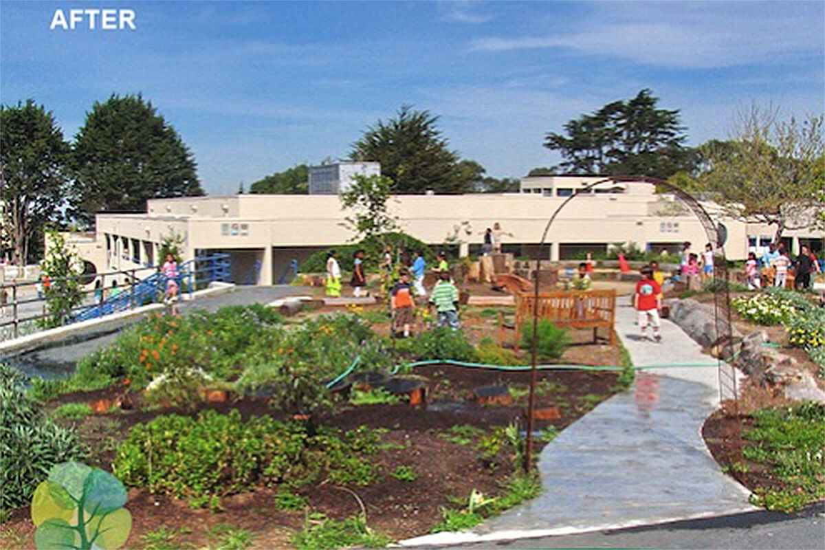 After green schoolyard transformation at Sloat Elementary School in San Francisco, California