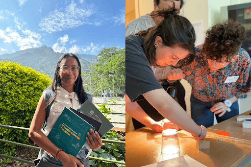 A teacher actively implementing the ALEC project in Bogota, Colombia, OCE (2023); Workshop on the greenhouse gas effect, International Seminar on Climate Change Education, OCE (2022)