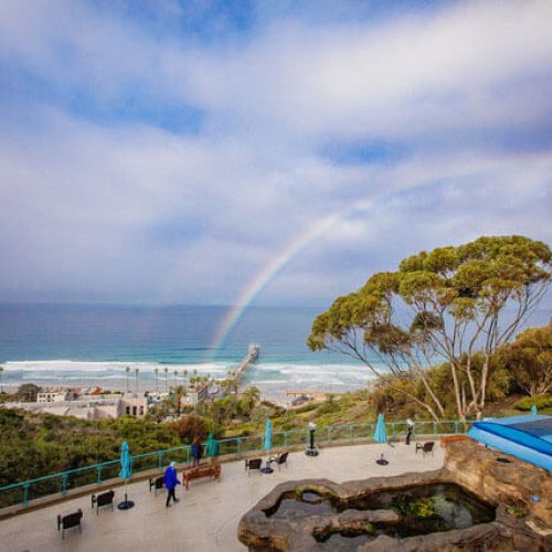Rainbow over Pacific Ocean at Birch Aquarium at Scripps Institution of Oceanography, San Diego